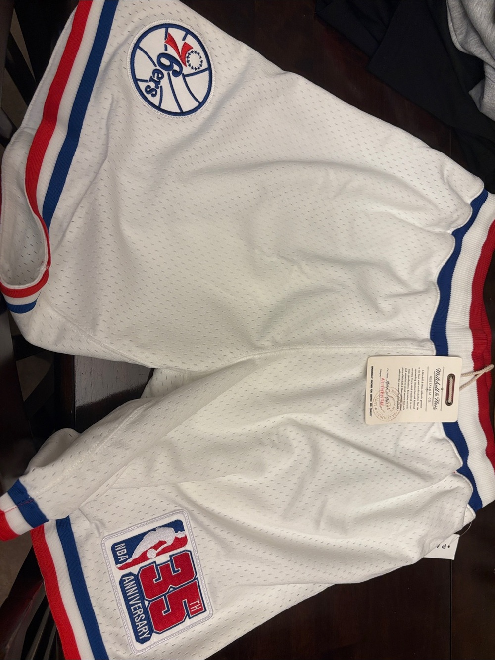 Mitchell & Ness Philadelphia 76ers White Shorts with Red & Blue Trim